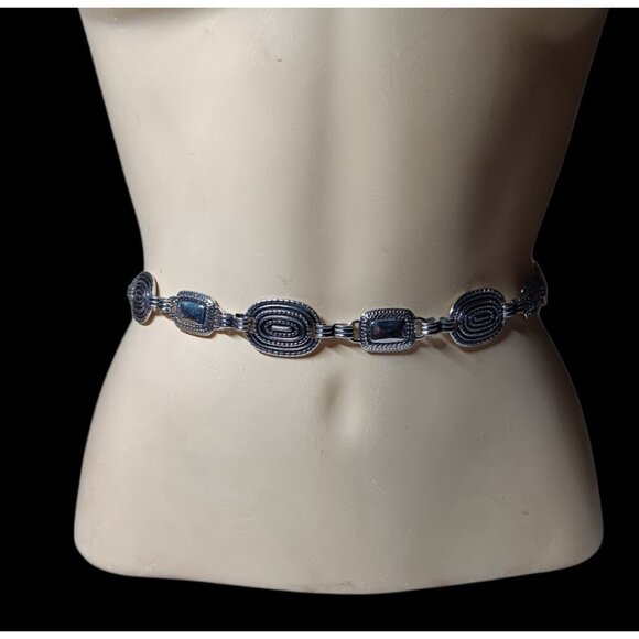 Western Boho Silver Tone Metal Oval & Square Ropy Chain Links Adjustable Belt main image 9